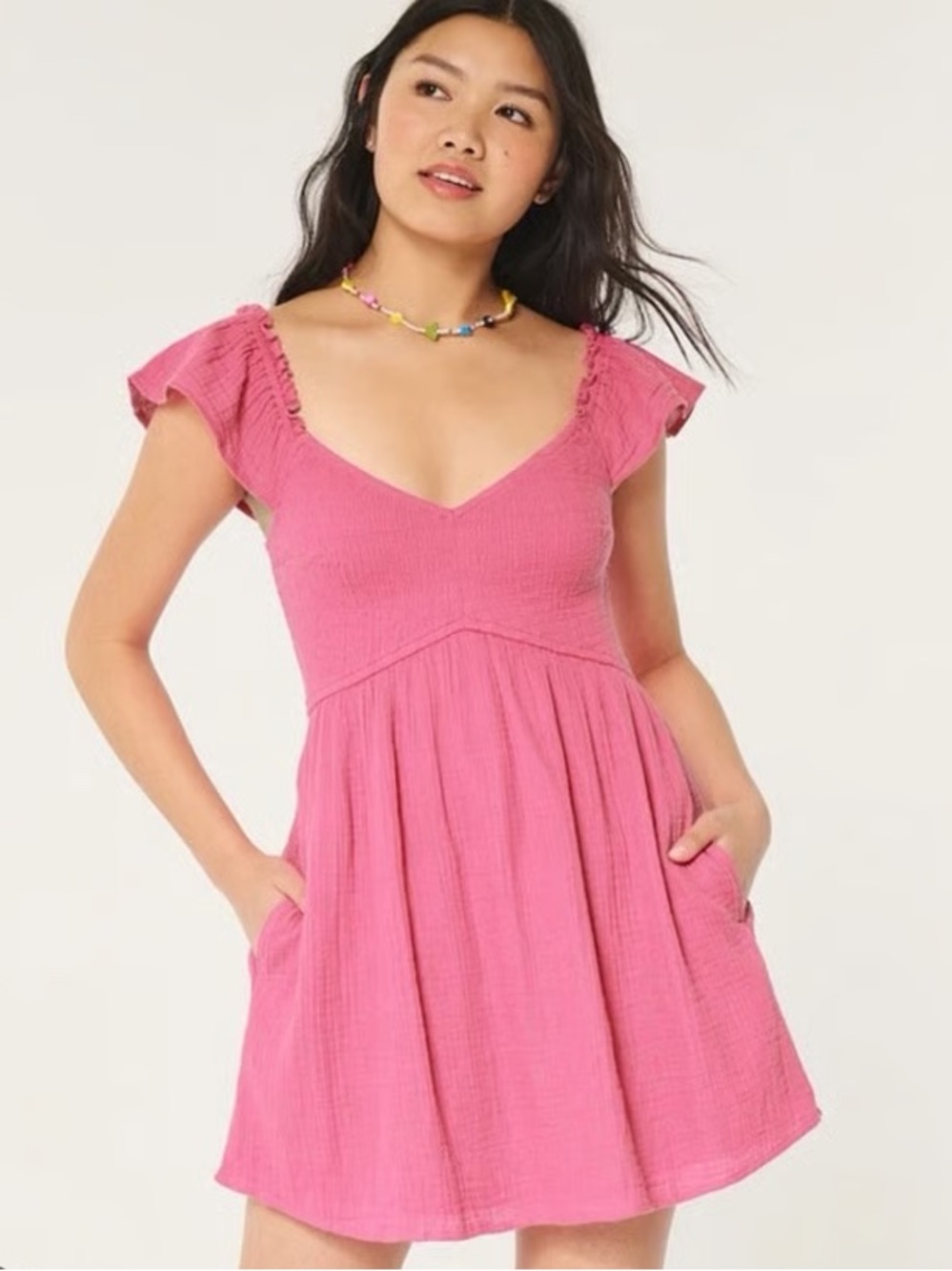 Hollister Flutter Sleeve Skort Dress Size Small in Pink - C77-009